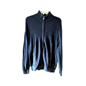 Calvin Klein Cardigan Sweater Full Zip Black Spellout Sleeve Ribbed Knit Mens M